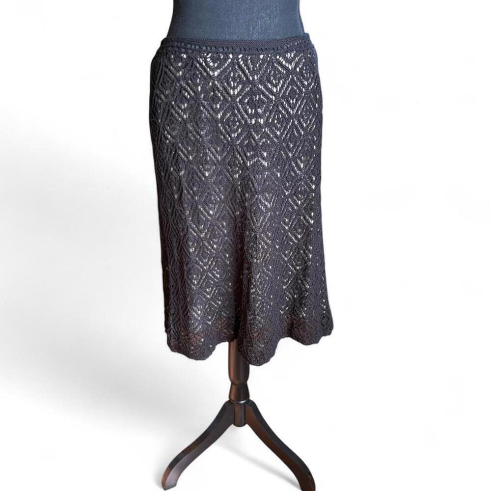 Ann Taylor black crochet midi skirt with a beige lining boho vibe Size S